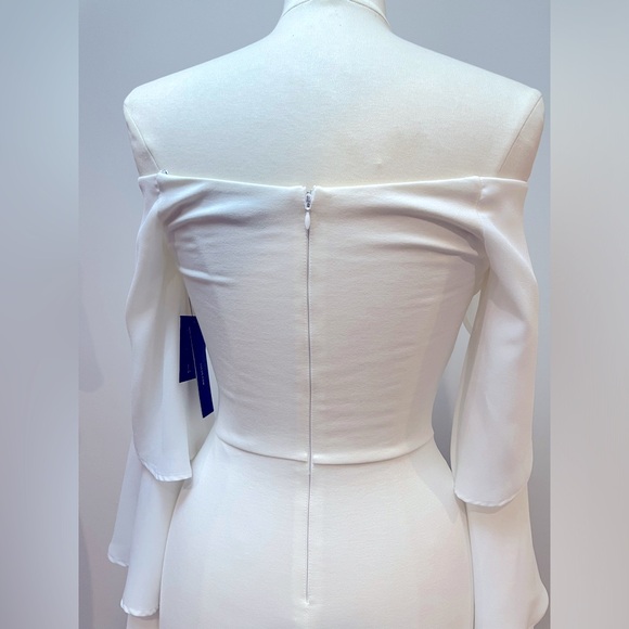 WHITE MIDI OFF THE SHOULDER DRESS WITH CHIFFON FLUTTER SLEEVES - Picture 6 of 9